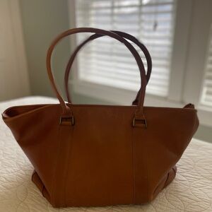 Classic LL Bean Camel Brown Leather Tote Bag